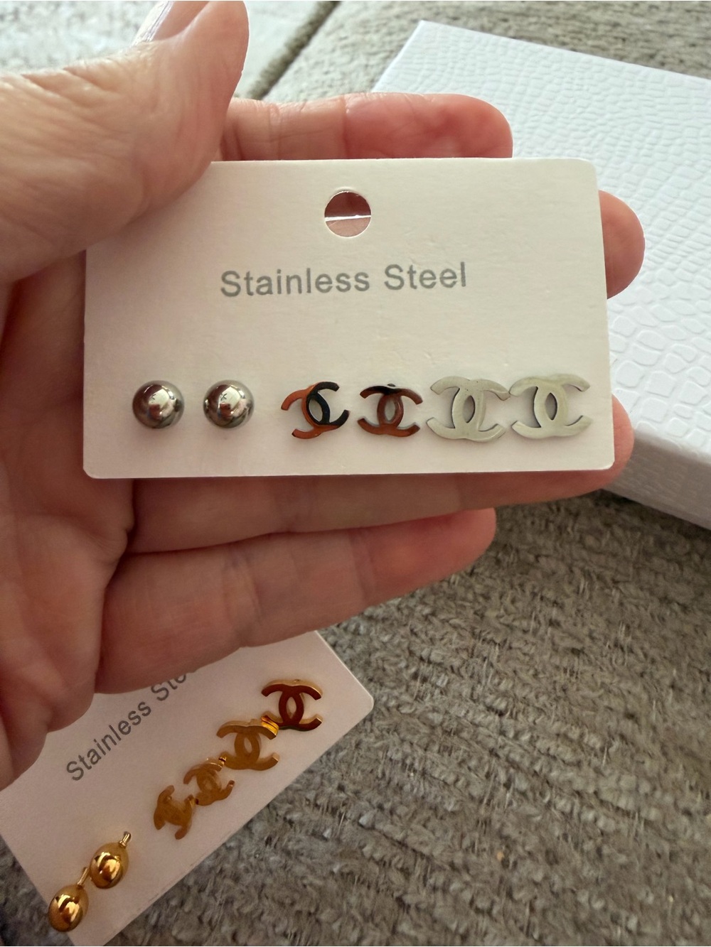 One gold & one silver tone set of post earrings, stainless steel (6 pc per set) - Picture 7 of 7